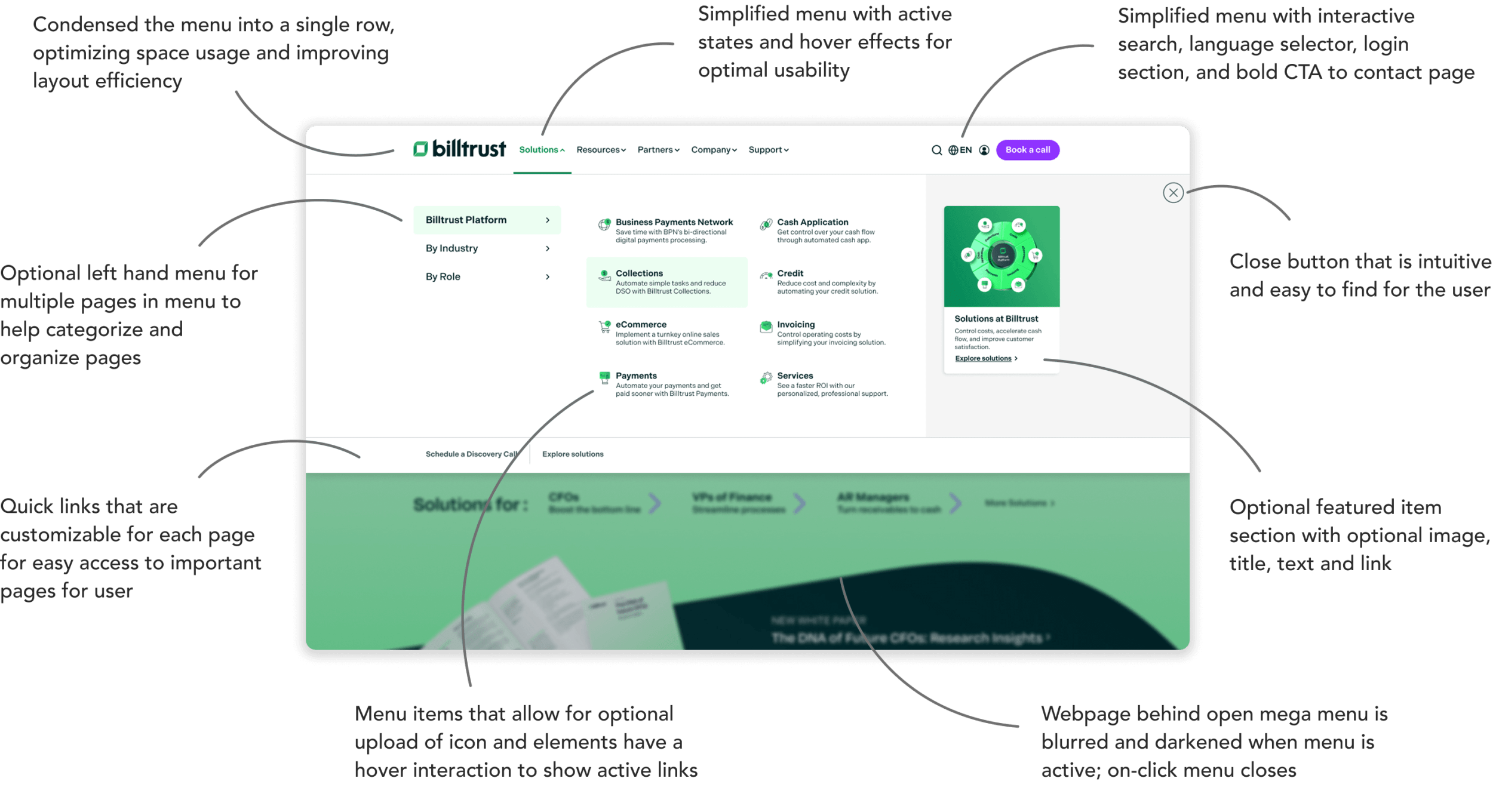 Billtrust Mega Menu Design Walkthrough