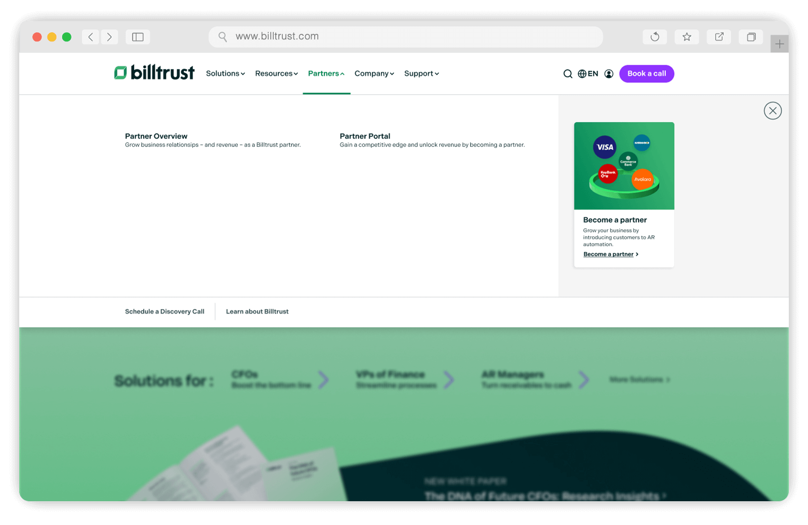 Billtrust Mega Menu Partners Screen