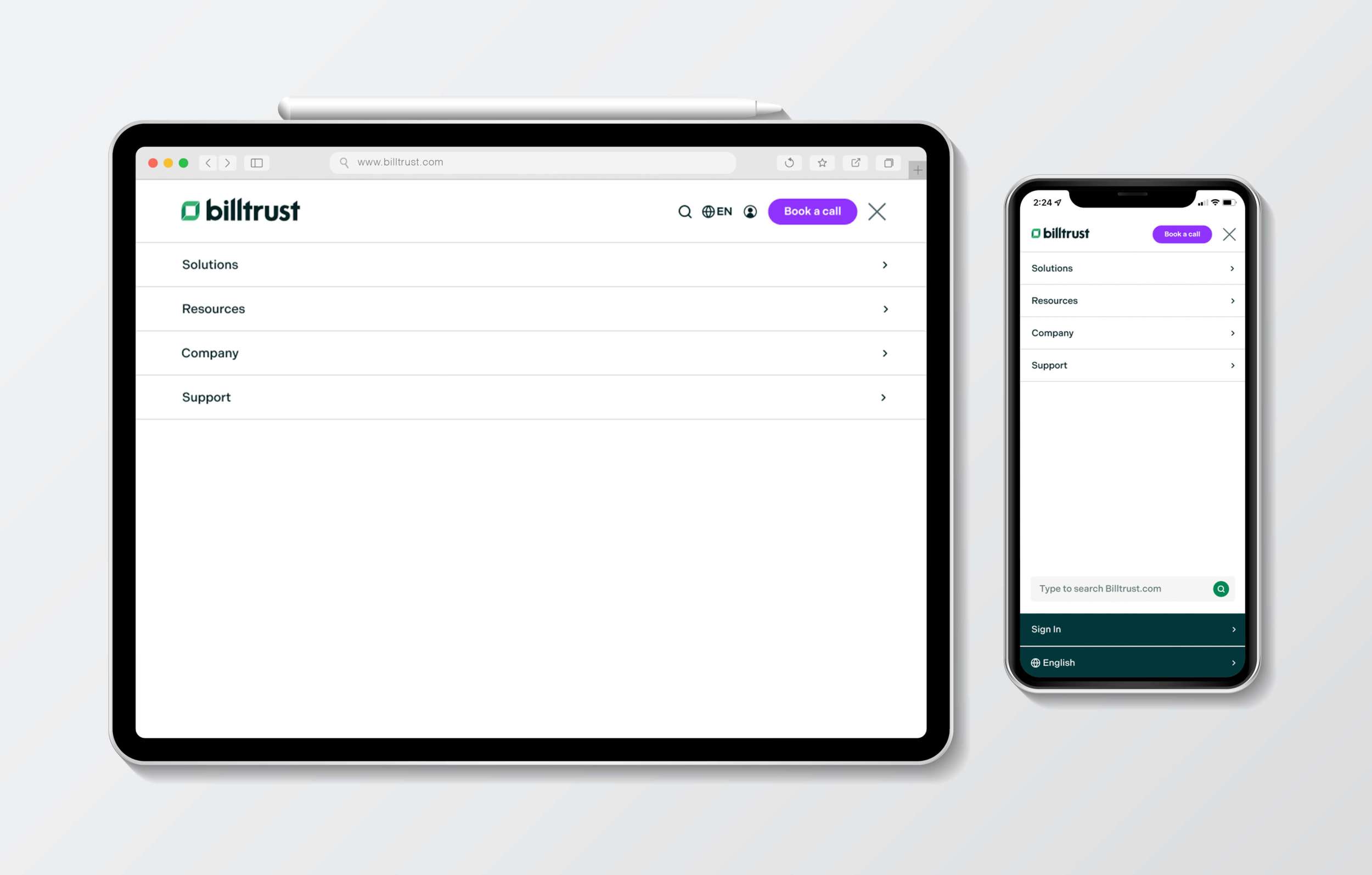 Billtrust Mega Menu Responsive Main Navigation Mockup