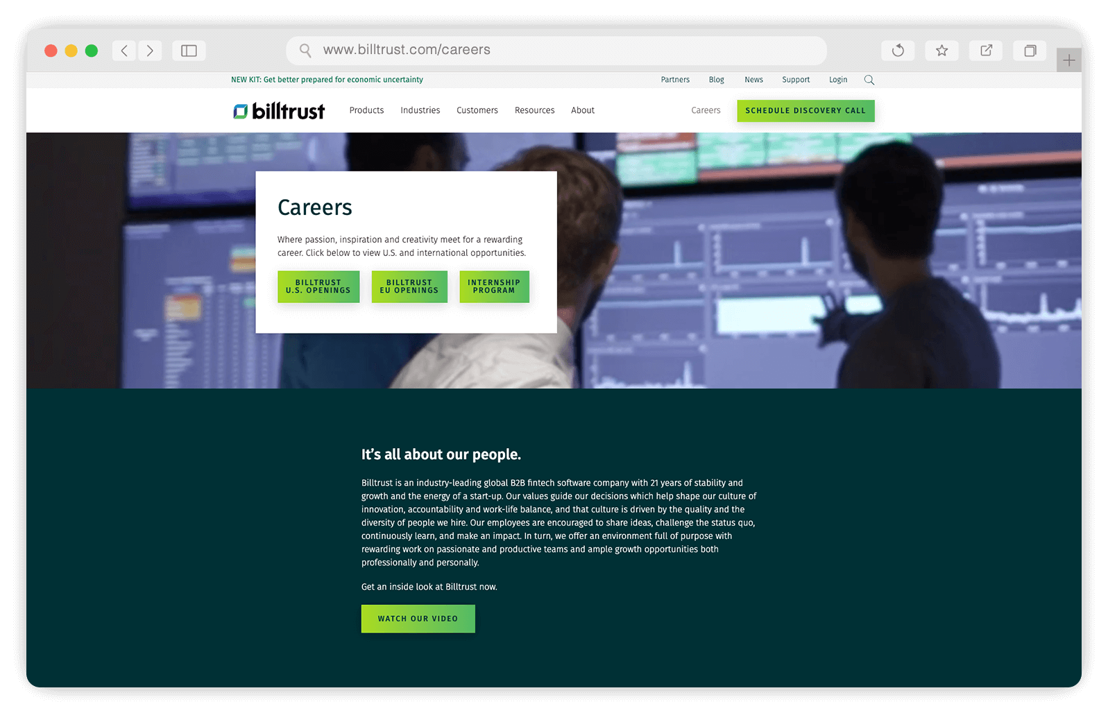 Billtrust Old Careers Web Page Design Interface